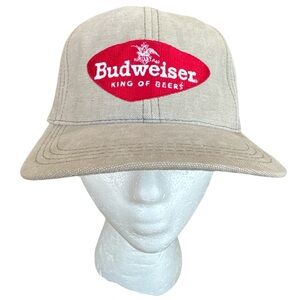 Vintage 90’s Budweiser Hat/Cap USA Made King Of Beers Tan/Strap Brew Beer Hat